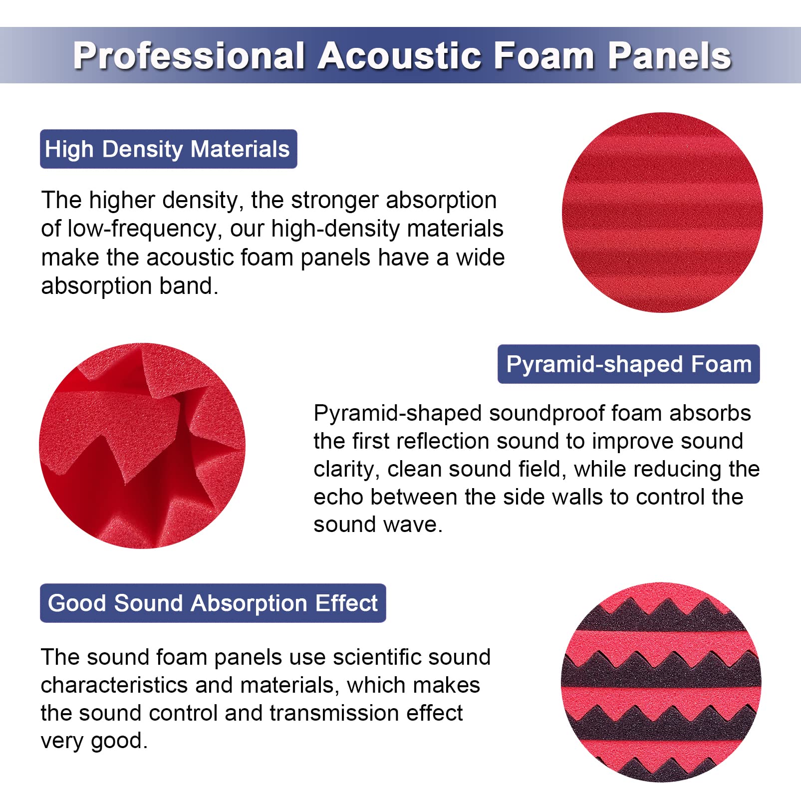 52 Pack Acoustic Foam Panels,1'' x 12'' x 12'' Acoustic Wedge Studio Foam Sound Absorption Wall Panels (BLACK/RED)